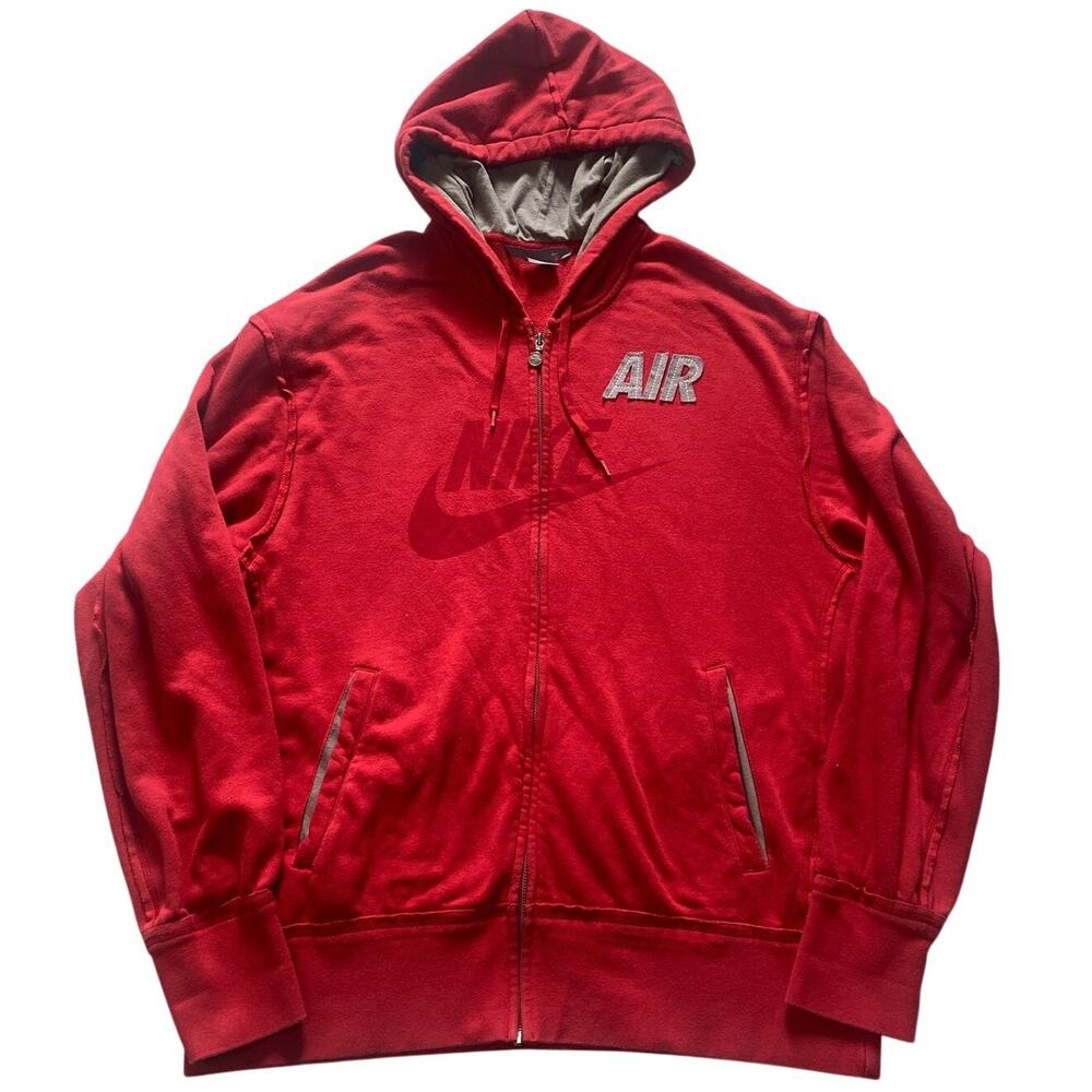 Nike Air Full Zip Hoodie Red Men's XXL Vintage Y2K Spellout Jacket Sweatshirt